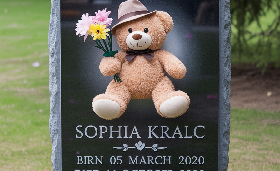 Image shows an ai generated image of a child's headstone
