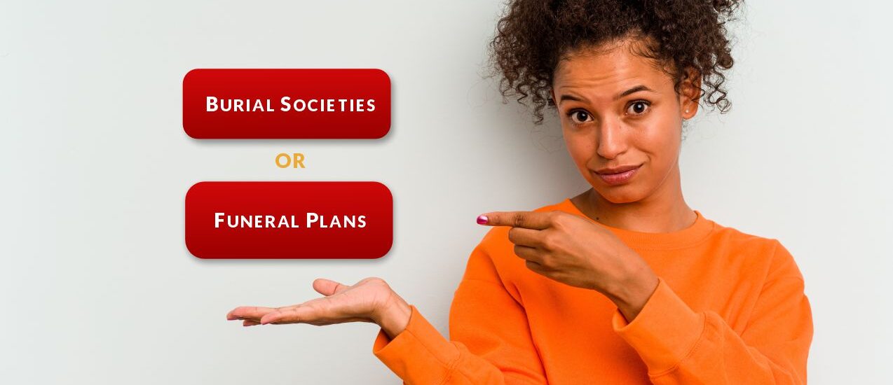 A young african woman pointing to two choices on her right.